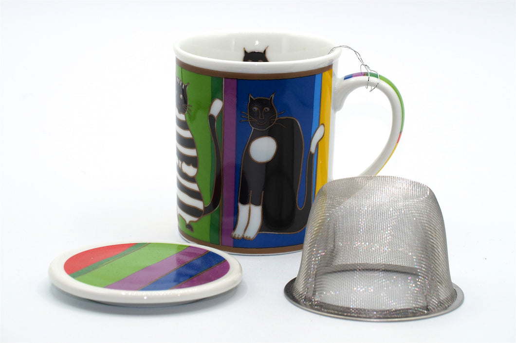 TEETASSE MIT TEESIEB UND DECKEL / KATZENMOTIV; 0,25l