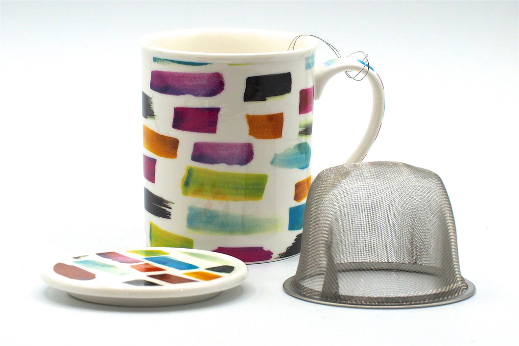 TEETASSE MIT TEESIEB UND DECKEL / ABSTRAKTE FARBEN; 0,25l